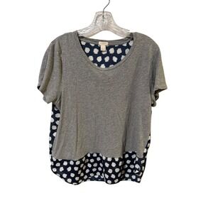 J.Crew Women's Size Large Gray T-Shirt Top Navy Polka Dot Back